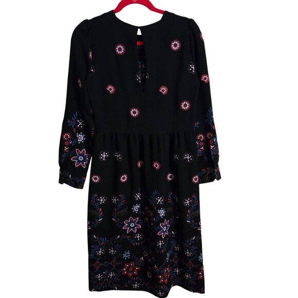 Zara Woman Floral Embroidered Runway Fav Long Sleeve Black Midi Dress Size M - Picture 3 of 14